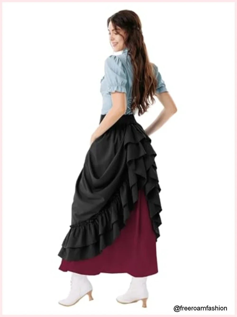 Victorian Maxi Skirt Women Renaissance Goth Flowy Skirt Elastic Waist